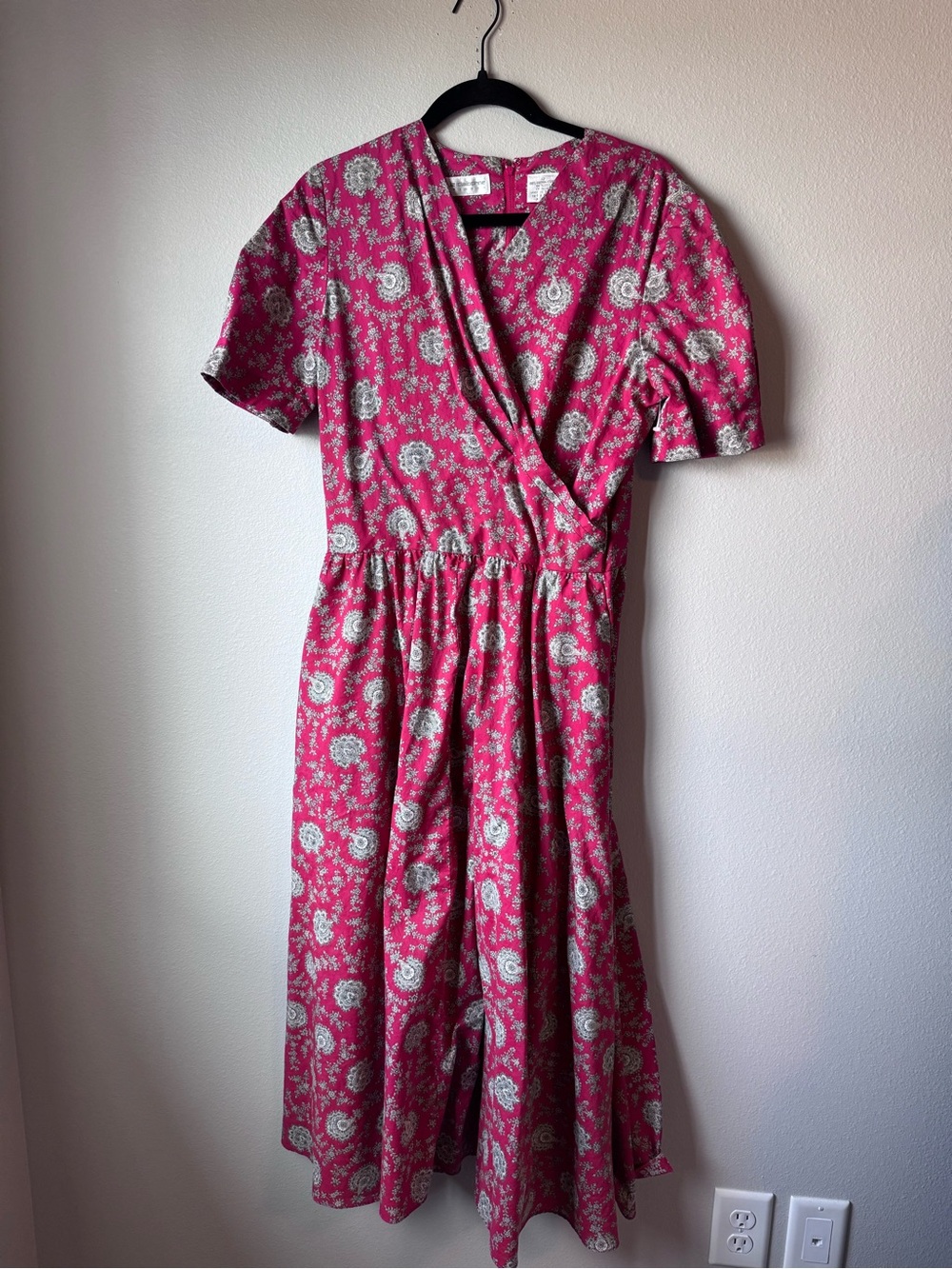 Vintage Liz Claiborne Pink Floral Wrap Midi Dress